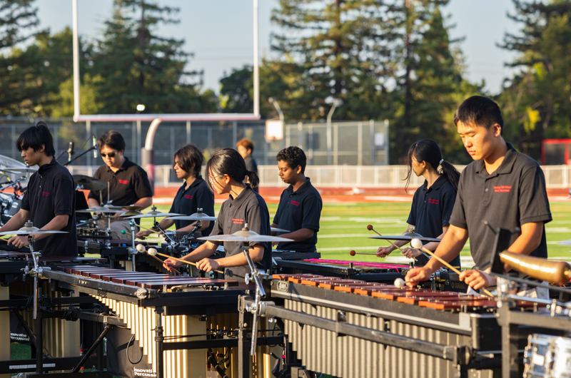 Saratoga percussion students performing on the field