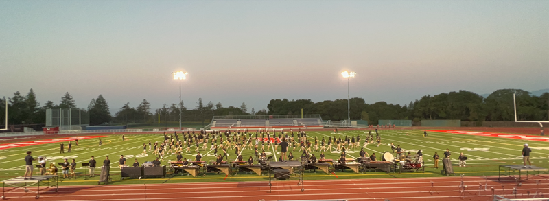 Saratoga marching band performing on the field