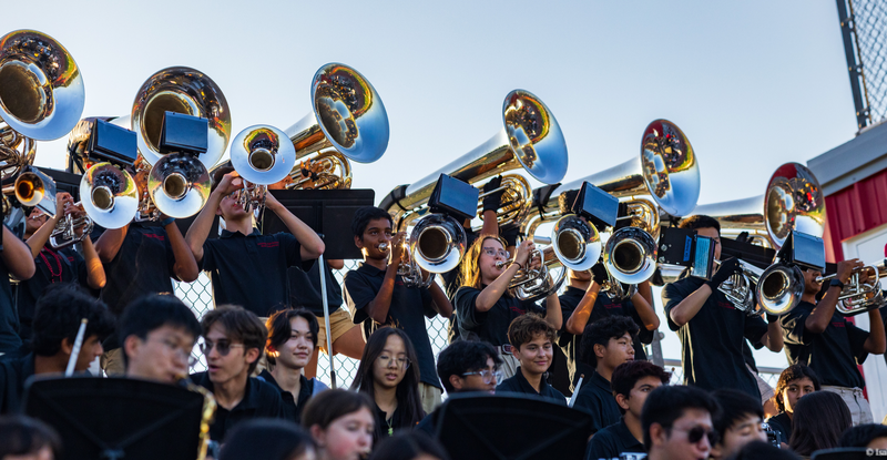 Saratoga brass students performing in the stands